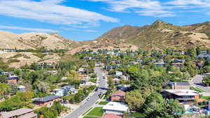 Aerial view featuring a mountain view