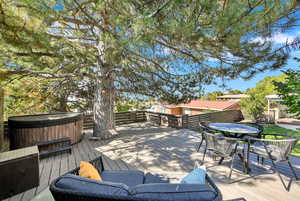 Upper deck with a hot tub