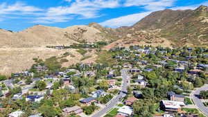 Aerial view featuring a mountain view