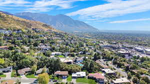 Aerial view featuring a mountain view