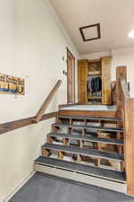 6' Wide Staircase!  Landing 8' x 6'!  Built In Wood Cabinet/Locker Area for Shoes & Coats and Hats!