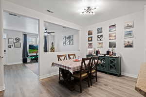 Dining space looking into living room