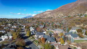 Aerial view featuring a mountain view