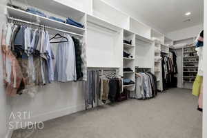 Spacious closet with carpet floors