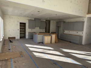 Kitchen with gray cabinetry and a center island