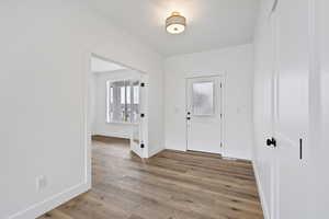 Foyer entrance featuring light hardwood / wood-style flooring