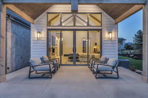 Master Patio terrace at dusk featuring central AC unit