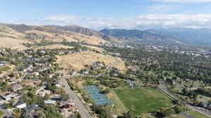 Aerial view featuring a mountain view