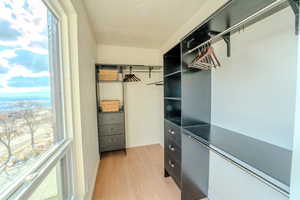 Spacious closet featuring light hardwood / wood-style floors