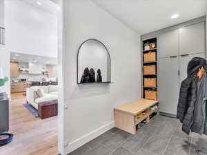 Mudroom featuring hardwood / wood-style flooring