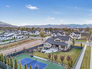 Aerial view featuring a mountain view