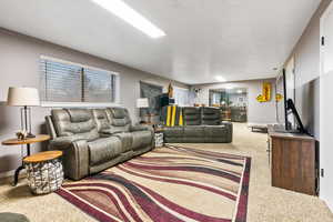 Living room with a textured ceiling