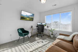 Office area with light carpet