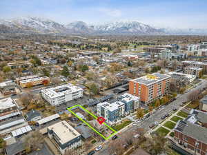 5,227 SQFT  | Lot 18 | Drone / aerial view of the Wasatch mountain Range & property outlined in Green