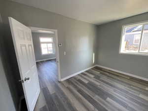 Empty room featuring a wealth of natural light and dark wood-type flooring