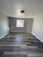 Empty room featuring dark wood-type flooring