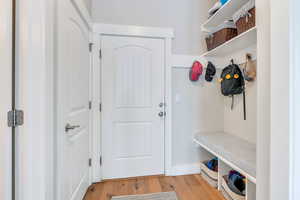 Mudroom and shelving.