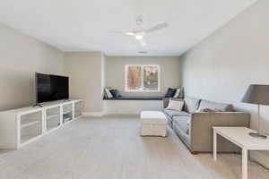 Upstairs loft with window seat and entertainment area