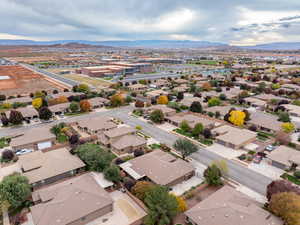 Aerial perspective of suburban area with mountains