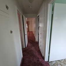 Hallway with dark carpet