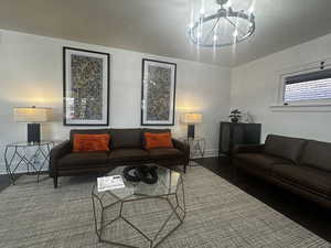 Living room with a chandelier