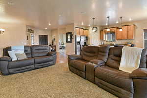 Living room featuring a textured ceiling