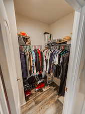 Spacious closet with hardwood / wood-style flooring