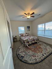 #2 You will love this Walk-in level bedroom is ensuite  with bathroom and walk-in closet. Light and bright carpeted bedroom with ceiling fan.