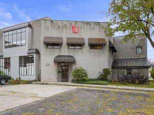 The 'Red Rooster' building, View of front entry to lobby.