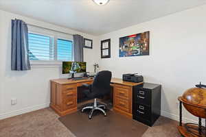 View of carpeted home office