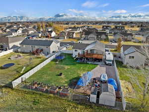 Aerial view featuring a mountain view