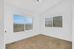 Bedroom with vaulted ceiling