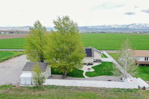 Aerial view featuring a mountain view and a rural view