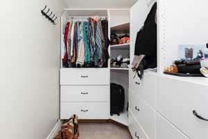 Spacious closet with carpet