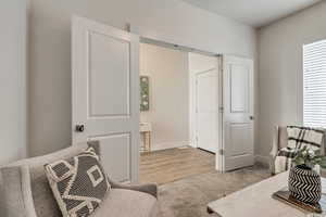 Sitting room with light hardwood / wood-style floors and plenty of natural light