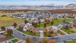 Aerial view featuring a mountain view