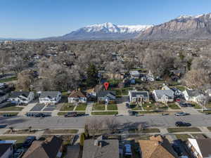 Drone / aerial view with a mountain view