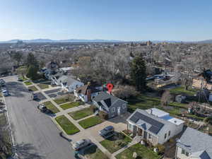 Drone / aerial view with a mountain view