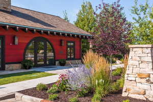 Property entrance featuring french doors