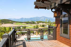 Wooden terrace with a mountain view