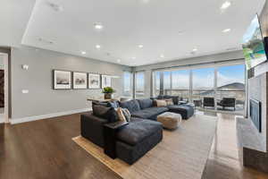 Living room with hardwood / wood-style floors