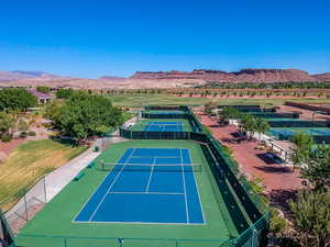 View of sport court featuring a mountain view