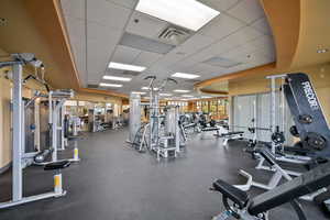 Workout area with a drop ceiling