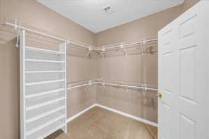 Walk in closet featuring carpet flooring