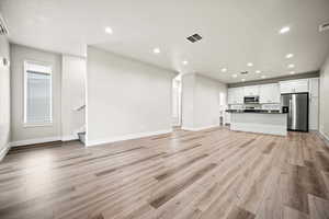 Unfurnished living room with light wood-type flooring