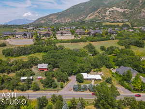 Birds eye view of property featuring a mountain view