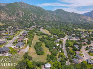 Birds eye view of property with a mountain view