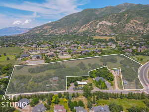 Aerial view featuring a mountain view