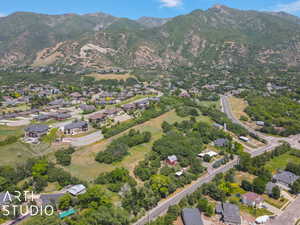 Aerial view featuring a mountain view