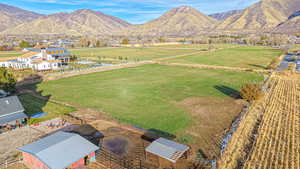 Aerial view with a mountain view and a rural view